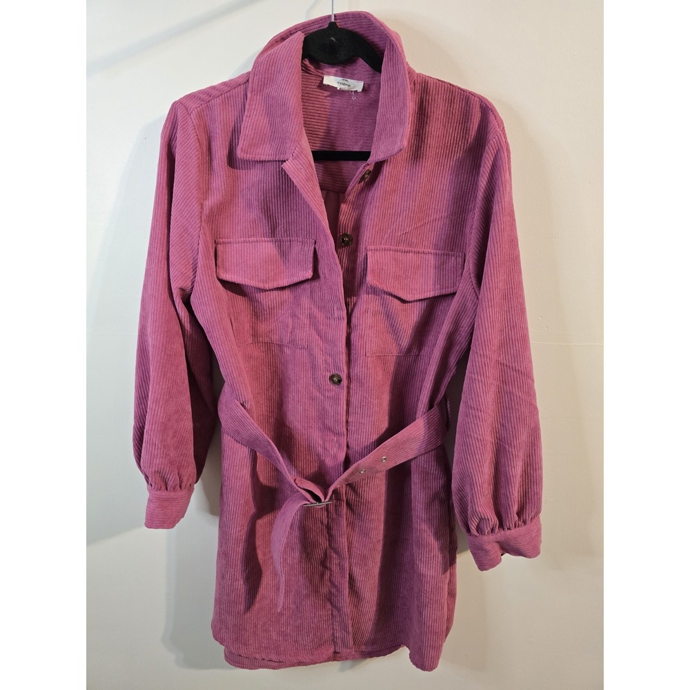 Entro Women's Dusty Pink Corduroy Button Up‎ Oversized Shacket Size Large Cabin